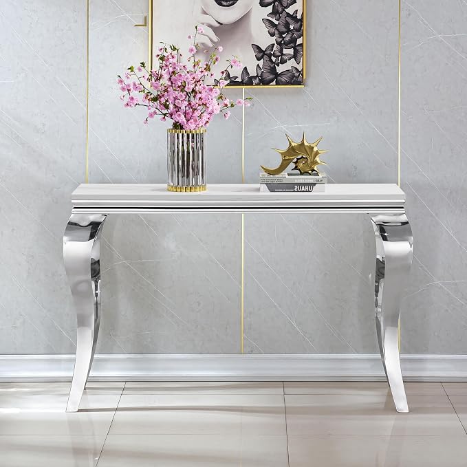 White Top & Silver Legs - Console Table