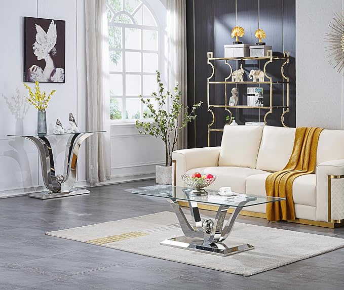 Silver Coffee Table - Floral Shape Base