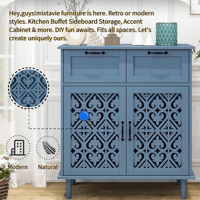 2 Set Blue 2 Door 2 Drawer Cabinet