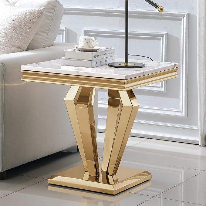 White Golden End Table