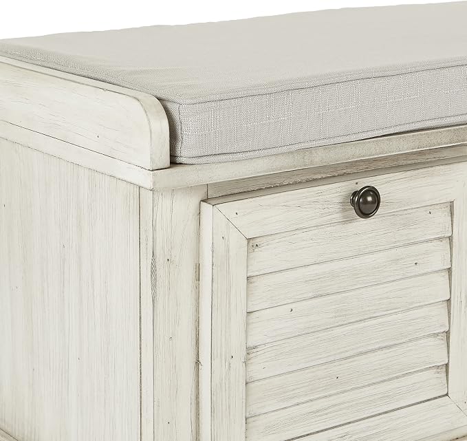 White Wash Finish With Off-white Fabric Cushion