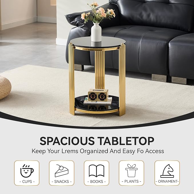 Black & Gold Round End Table