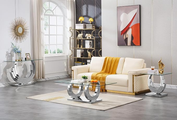 Silver - Coffee Table (Three Semi-circular Base)