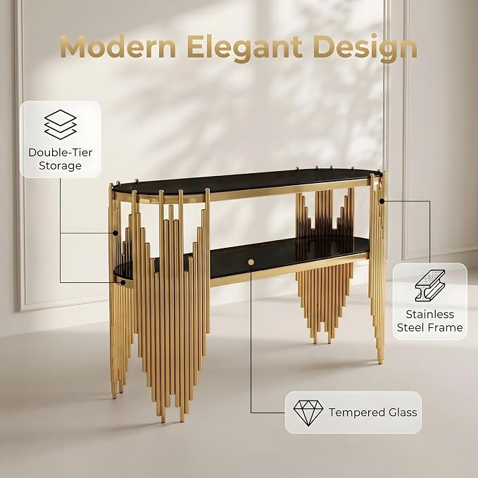 47“ Black & Gold Console Table