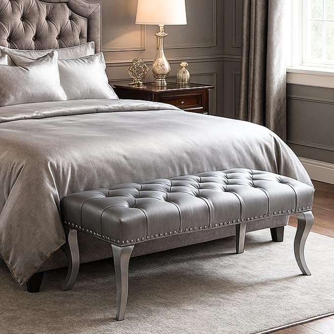 Silver Faux Leather Tufted 48''