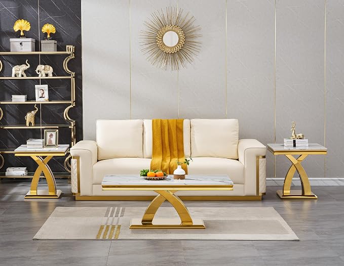 X-shape Base Coffee Table - White & Gold
