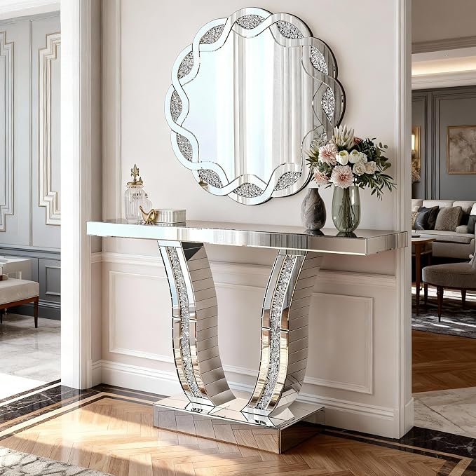 Silver Table+round Mirror