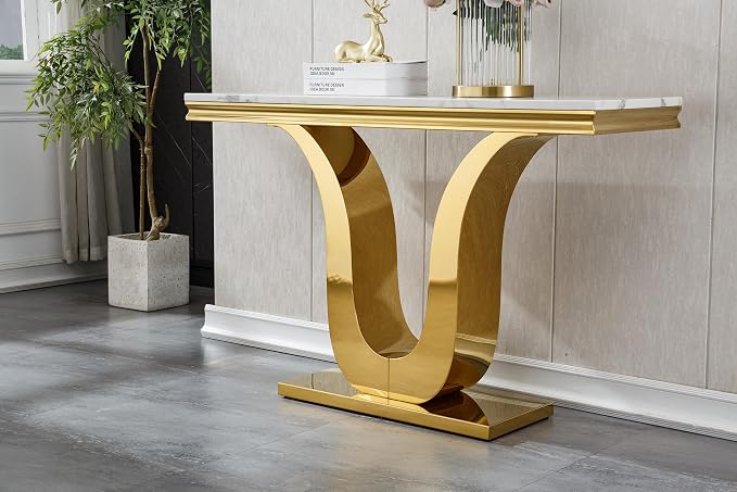 U-shape Base Console Table - White & Gold