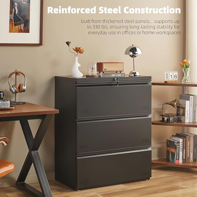 Matte-black 3-drawer Lateral