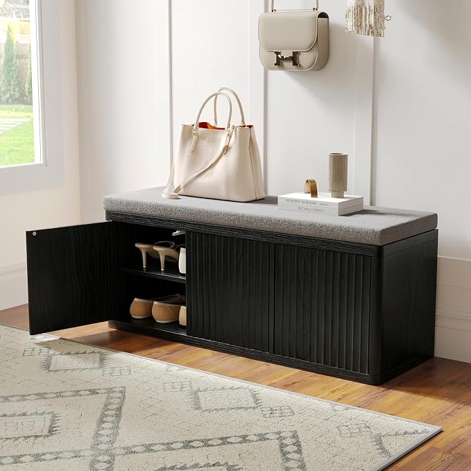 3 Door Shoe Storage Bench-black