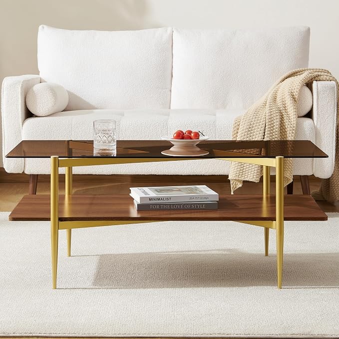 Brown Glass & Walnut Wood