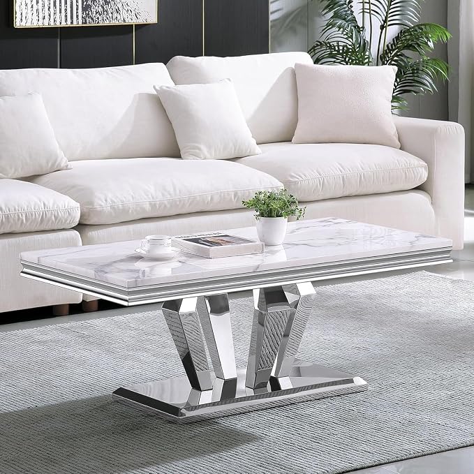 Coffee Table - White Silver Base