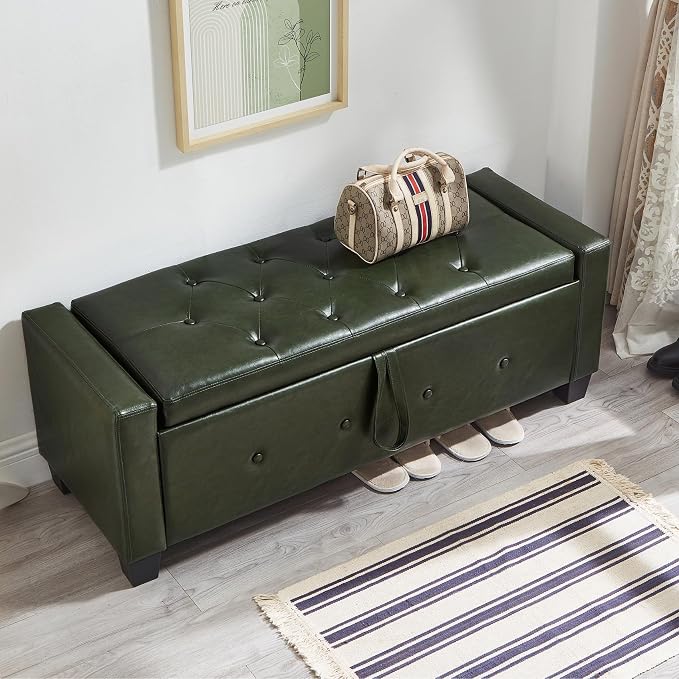 Olive Green Faux Leather Tufted 48''