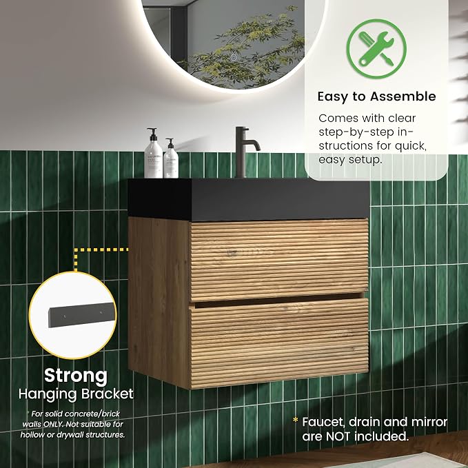 Rough Oak / Black High-rim Sink