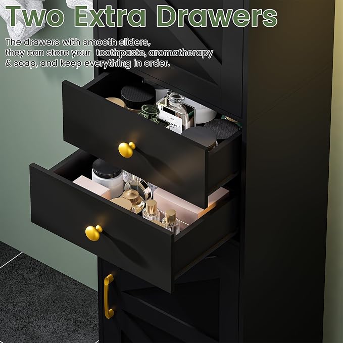Black With 2 Drawers & Doors