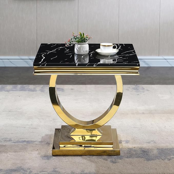 Black & Gold Faux Marble End Table