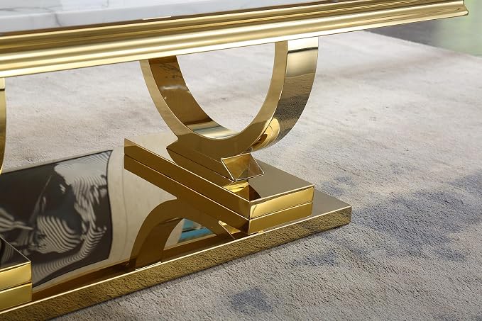 White & Gold Faux Marble Coffee Table