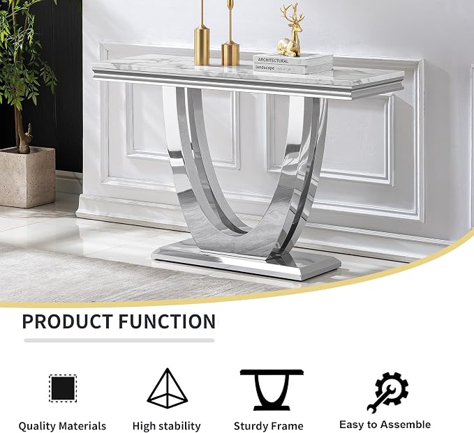 Console Table,white&silver-3