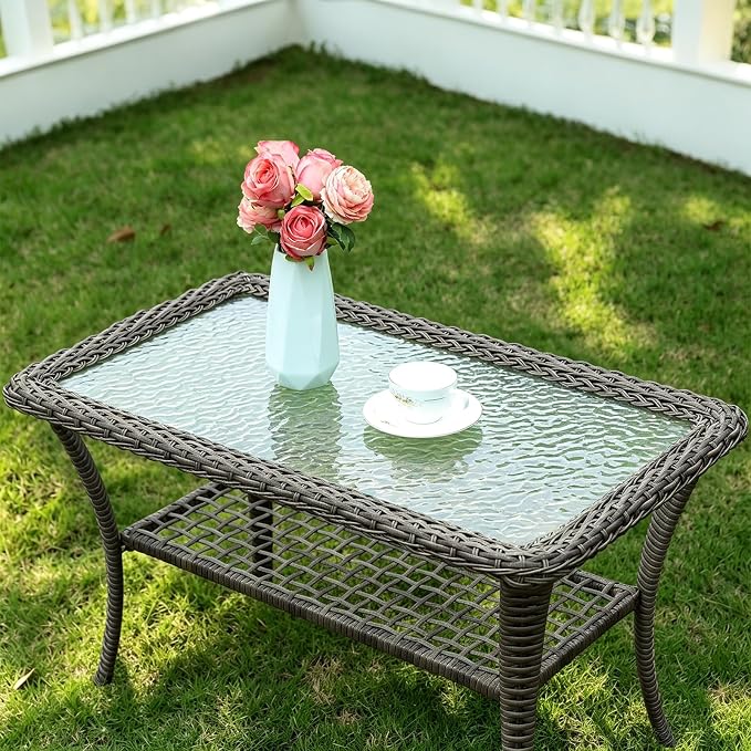 Gray Wicker/Glass Top