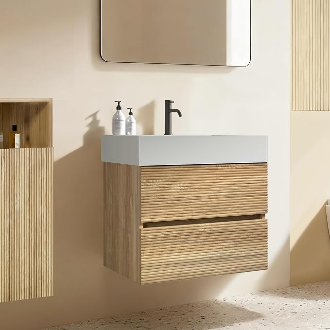 Rough Oak / White High-rim Sink