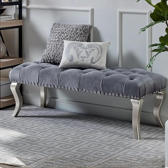 Grey Velvet Tufted 48''