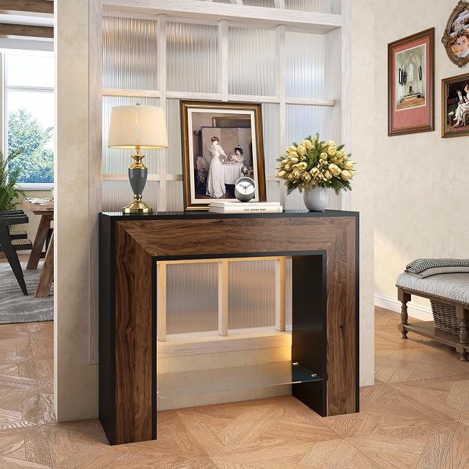 Black/ Walnut/Glass Shelf