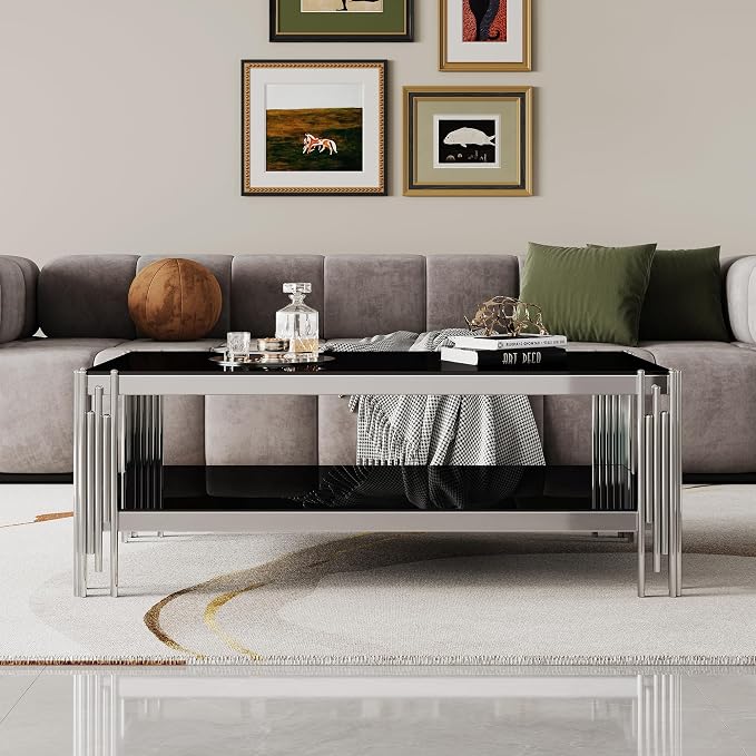 Black Glass and Silver Frame