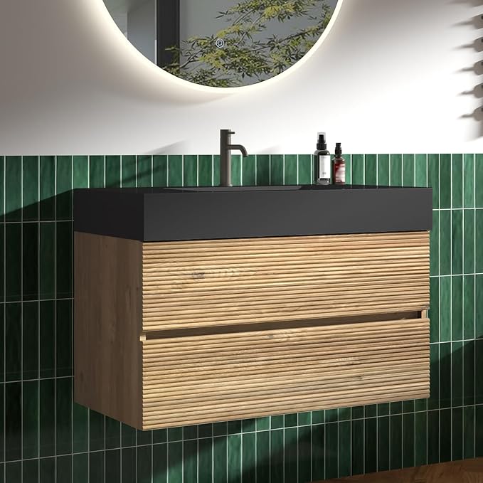 Rough Oak / Black High-rim Sink