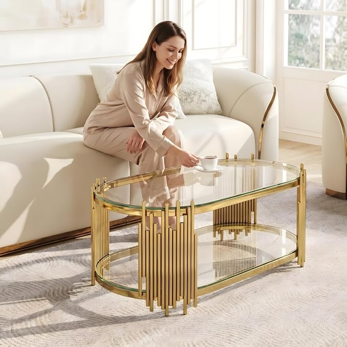 Oval Coffee Table(gold&clear)