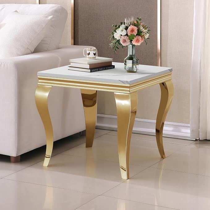 White Top & Gold Legs - End Table