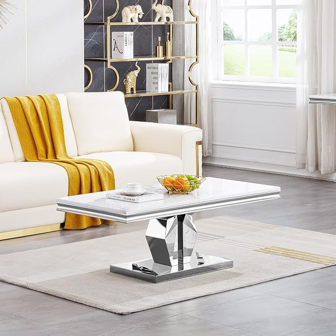 Coffee Table,white&silver-7
