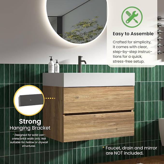 Rough Oak / White High-rim Sink