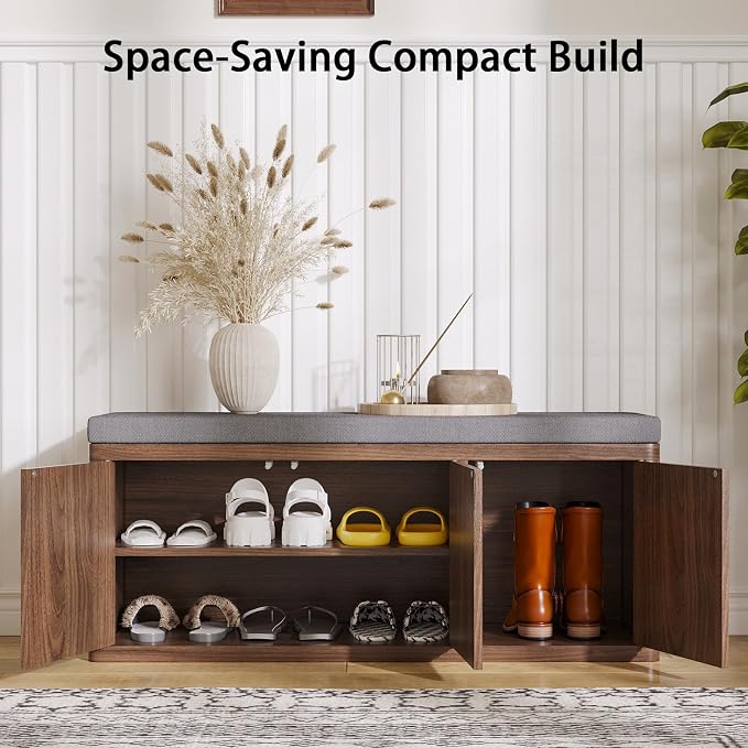 3 Door Shoe Storage Bench-walnut