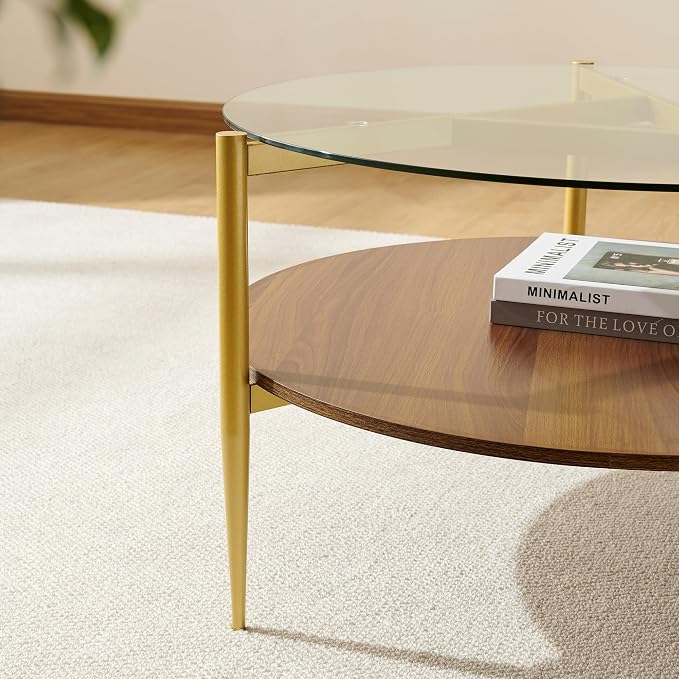 Clear Glass & Walnut Wood