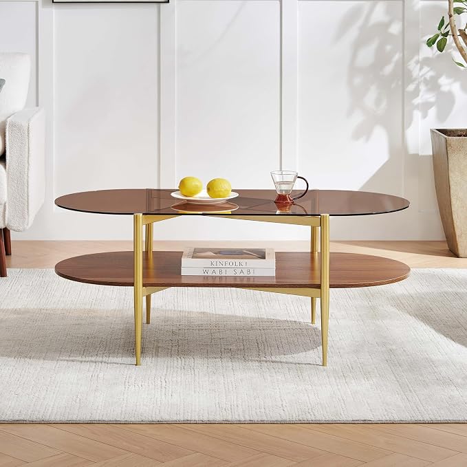 Brown Glass & Walnut Wood