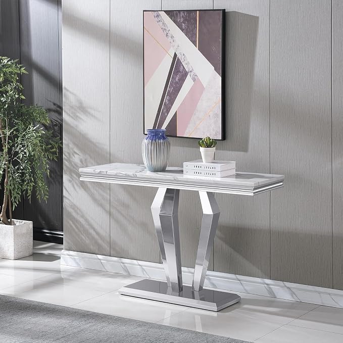 Console Table - White Silver Base