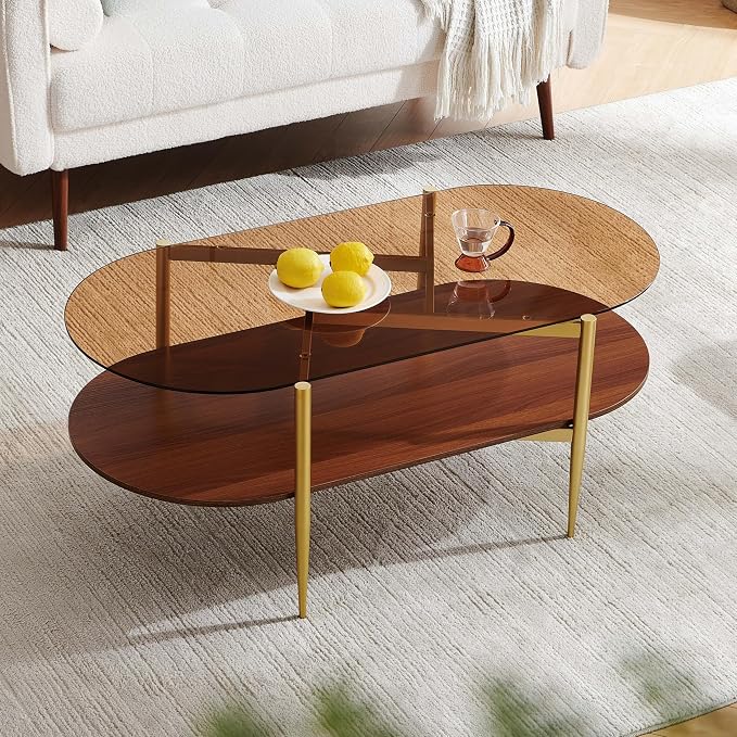 Brown Glass & Walnut Wood