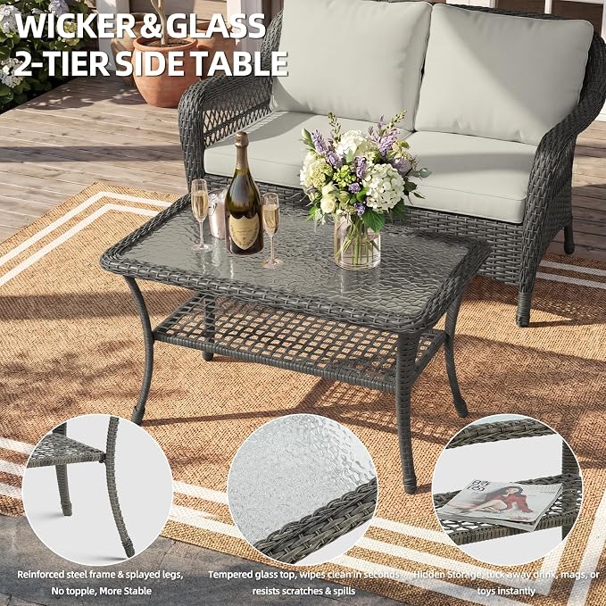 Gray Wicker/Glass Top