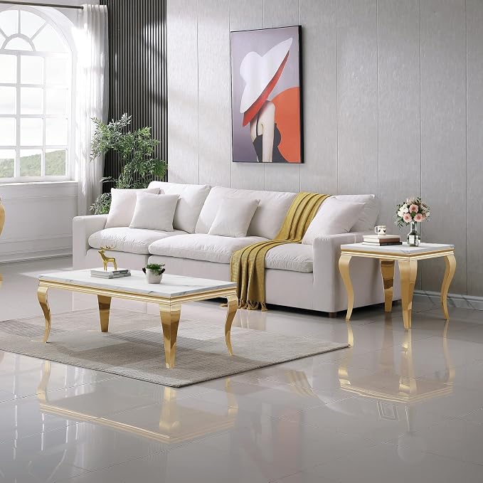 White Top & Gold Legs - Coffee Table