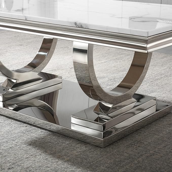 White & Silver Faux Marble Coffee Table