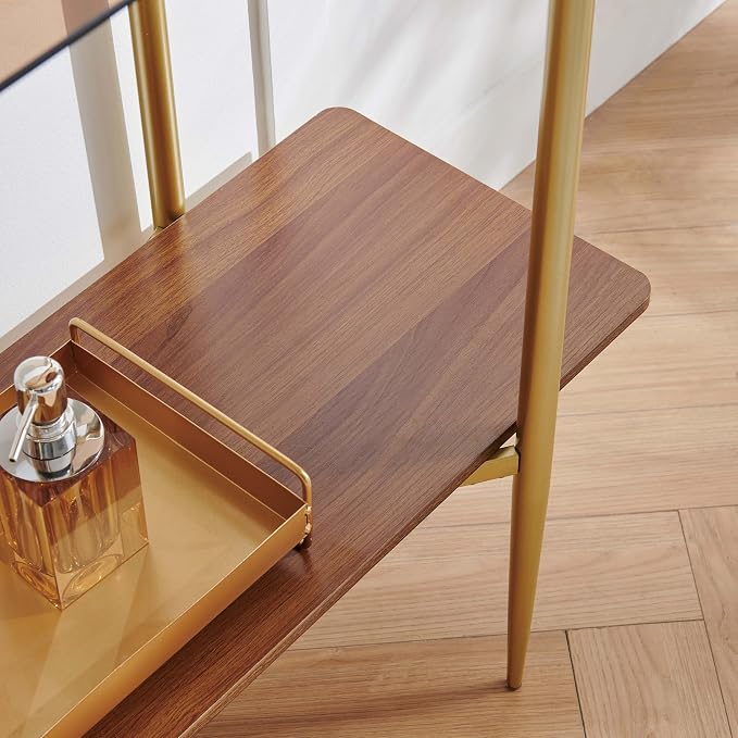 Brown Glass & Walnut Wood