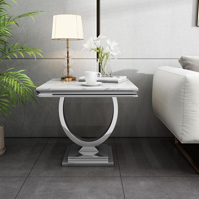 End Table - White Silver Base