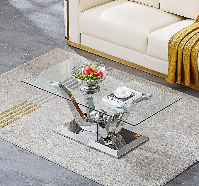 Silver Coffee Table - Floral Shape Base