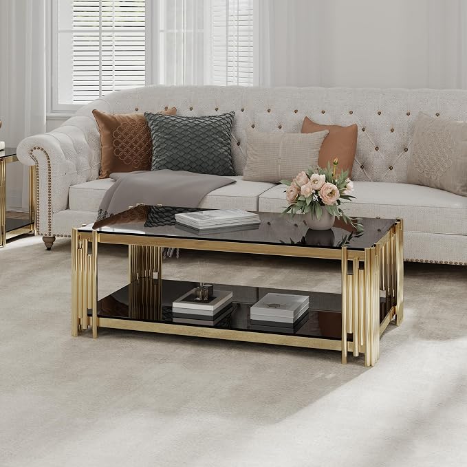 Black Glass and Gold Frame Adjustable Legs
