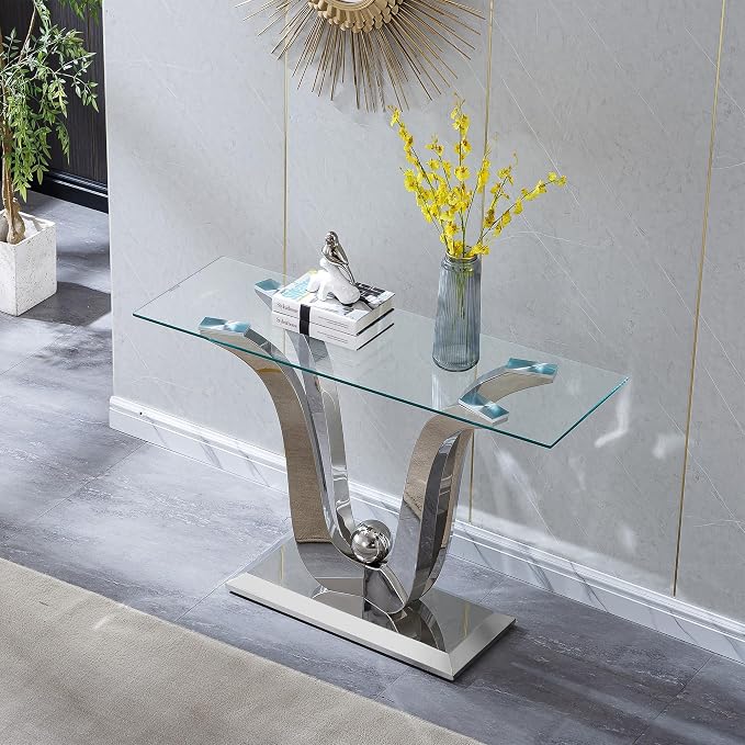 Silver Console Table - Floral Shape Base