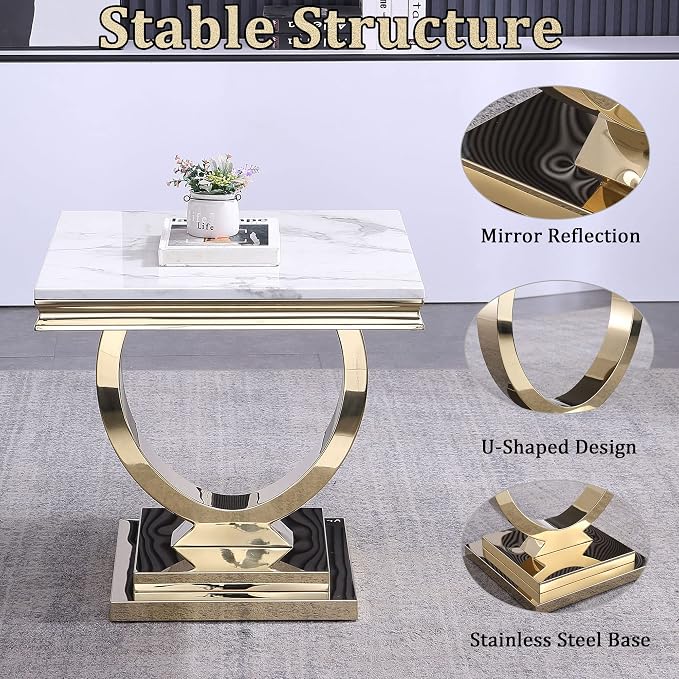 White Golden End Table