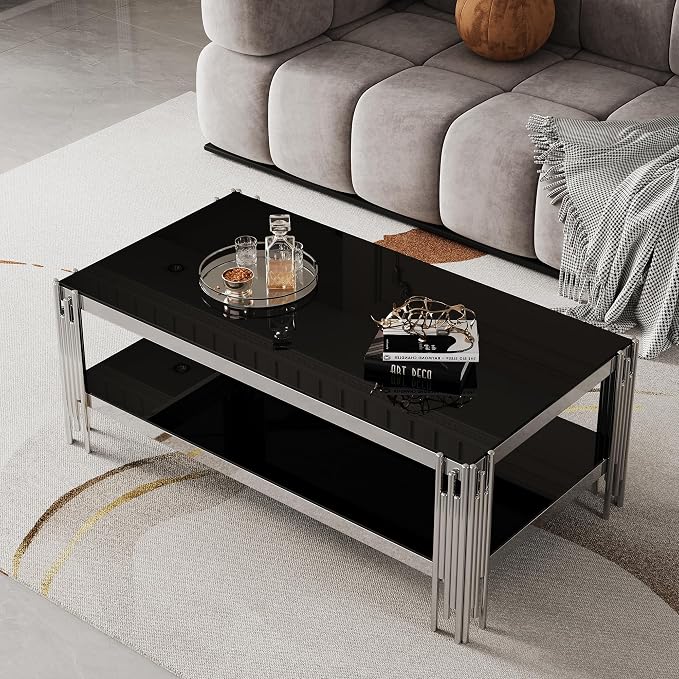 Black Glass and Silver Frame