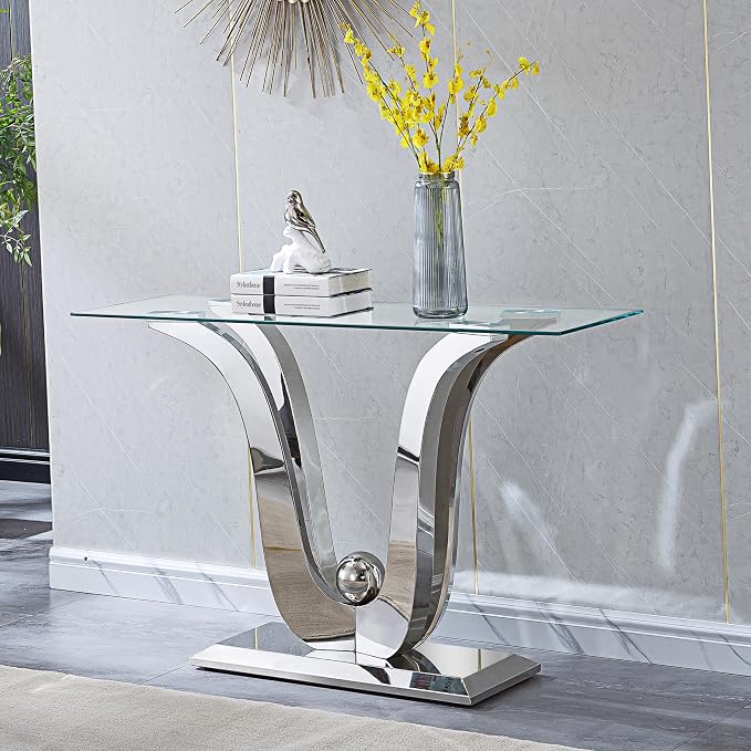 Silver Console Table - Floral Shape Base