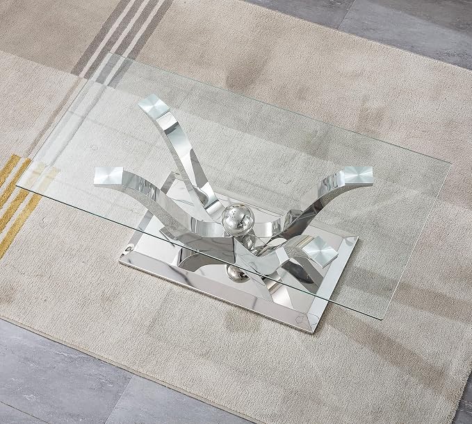 Silver Coffee Table - Floral Shape Base