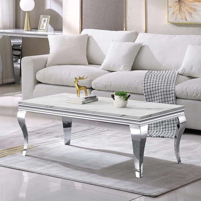 White Top & Silver Legs - Coffee Table